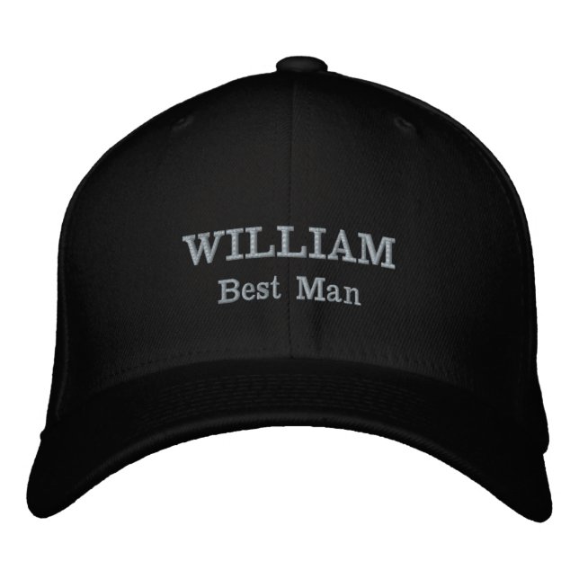 Trauzeuge-Geschenk Name Skript Cool Black Classic Bestickte Baseballkappe (Vorderseite)
