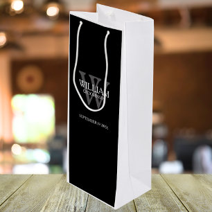 Trauzeuge Geschenkname Einfach elegant Schwarz & W Geschenktüte Für Weinflaschen
