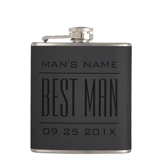 Trauzeuge Gifts-Black Imitats Leather Flachmann (Vorderseite)