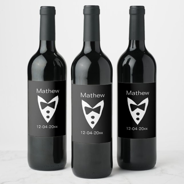Trauzeuge hinzufügen Name Jahr Schwarzer Bug Shirt Weinetikett (Flaschen)