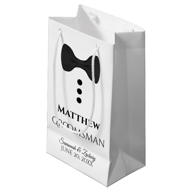 Trauzeuge Hochzeitsgeschenktasche mit schwarzer Kr Kleine Geschenktüte (Vorderseite Schrägansicht)