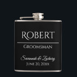 Trauzeuge Liquor Flask Gastgeschenk Hochzeit Gesch Flachmann<br><div class="desc">Diese Flasche ist der perfekte Weg,  um Ihren Trauzeugen,  Mitgliedern der Hochzeitsfeier oder anderen Gästen zu danken. Der Text ist vollständig anpassbar mit einem Ort,  um den Namen Ihres Trauzeugen,  den Titel (Trauzeuge,  Trauzeuge,  Vater der Braut,  etc.),  den Namen des Ehepaares,  und das Hochzeitsdatum.</div>