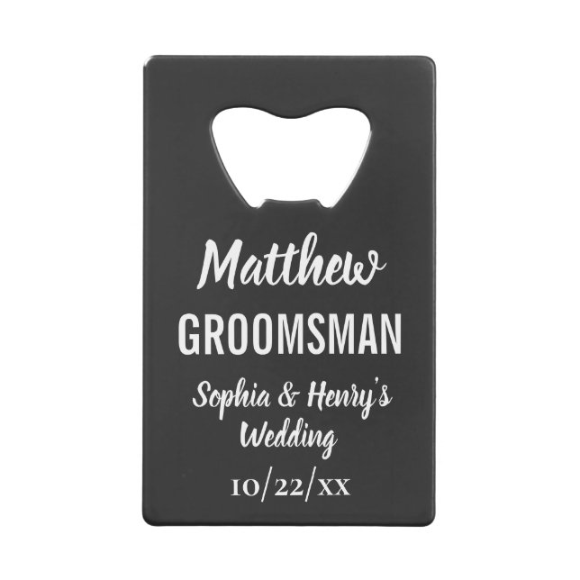 Trauzeuge Moderne Typografie Black Wedding Geldbeutel Flaschenöffner (Vorderseite)
