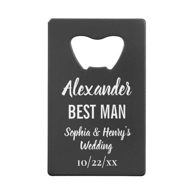 Trauzeuge Moderne Typografie Script Black Wedding Geldbeutel Flaschenöffner (Vorderseite)