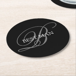 Trauzeuge Monogram Black Gray Runder Pappuntersetzer
