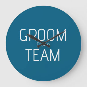 Trauzeuge, mutiger Bräutigam, Team, grau, blau, we Große Wanduhr