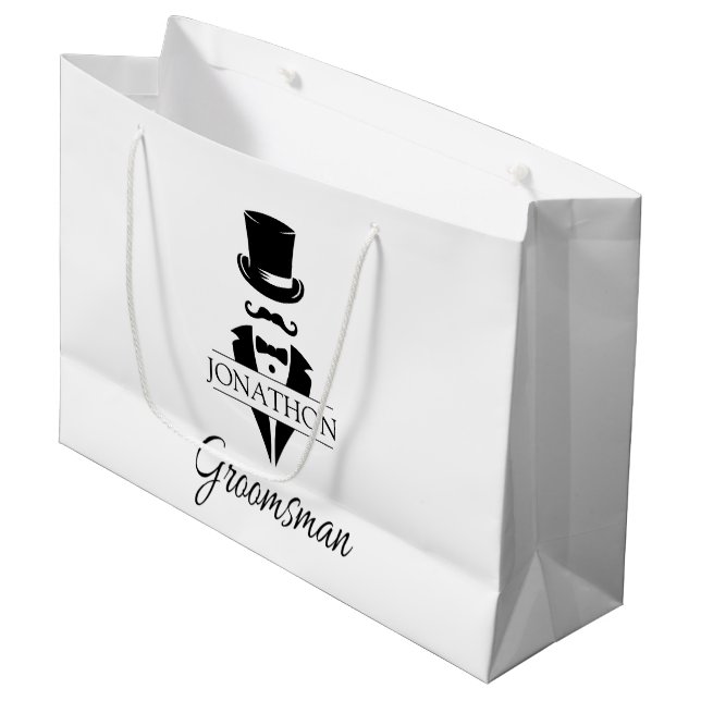 Trauzeuge Name Black Krawatte Mustache Große Geschenktüte (Vorderseite Schrägansicht)