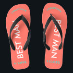 Trauzeuge NAME Coral Flip Flops<br><div class="desc">Helle Strandfarben in Korallen mit Trauzeuge in Großbuchstaben. Trauzeugen Name und Datum der Hochzeit ist in Korallen mit schwarzen Akzenten geschrieben. Personalisieren Sie mit Name oben in Hauptstadt Buchstaben in Bogenschrift. Cooles Strandziel Flip Flops als Teil der Hochzeitsfeier Gefallen. Ihr Brautparty wird Liebe haben ihre eigenen personalisierten Paar. Originale Entwürfe...</div>