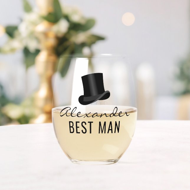 Trauzeuge Name Top Hat Hochzeitdatum Weinglas Ohne Stiel (Insitu (Hochzeit))