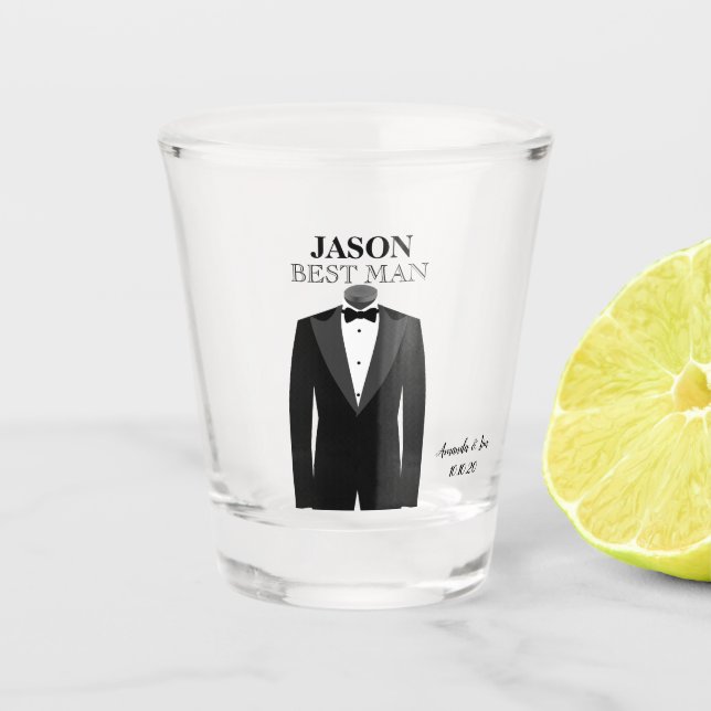 Trauzeuge oder Trauzeuge Hochzeit Black Krawatte T Schnapsglas (Vorderseite)