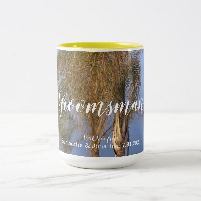 Trauzeuge Palm Trees Personalisierte Mugs Zweifarbige Tasse (Mittel)