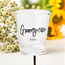 Trauzeuge Schwarz-weiße Skripthochzeit Schnapsglas