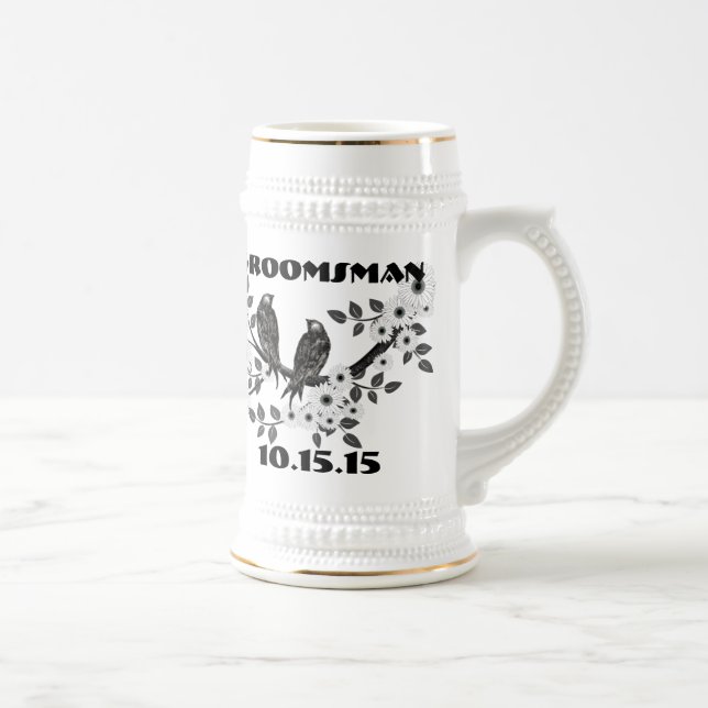 Trauzeuge Stein - Vintage Vögel Bierglas (Rechts)