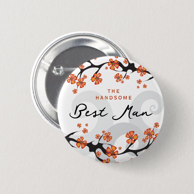 TRAUZEUGE Tropische Blume Wirbel Hochzeitnamenstem Button (Vorne & Hinten)