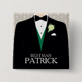 Trauzeuge Tuxedo grüne Rose personalisierte Taste Button