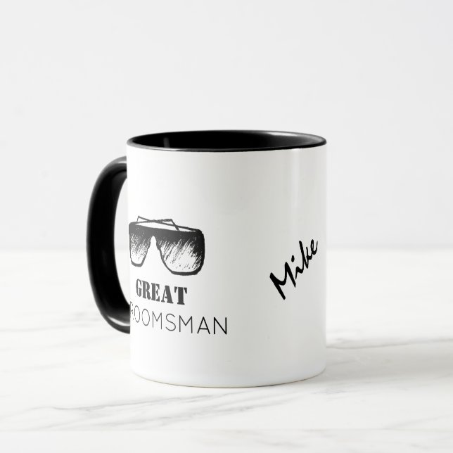 Trauzeuge Typografie Name Black Googles Wedding Tasse (Vorderseite Links)