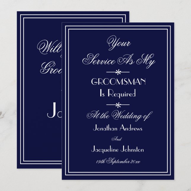 Trauzeuge Wedding Custom Elegant Blue Vorschlag Einladung (Vorne/Hinten)