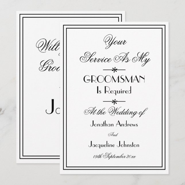 Trauzeuge Wedding Elegante Chic Vorschlag Einladung (Vorne/Hinten)