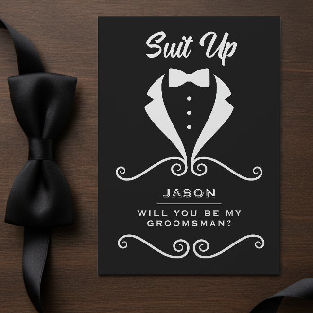 Trauzeugen Antrag Anzug Tuxedo Fliege Schwarz Begleitkarte (Groomsman Proposal Suit Up Tuxedo Bowtie Black Enclosure Card
)