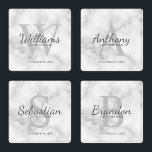 Trauzeugen für personalisierte Skriptmonogramm und Untersetzer Set<br><div class="desc">Fügen Sie eine persönliche Touch zu Ihrer Hochzeit mit personalisierten Trauzeugen Untersetzer Set. Dieses Untersetzer-Set zeichnet sich durch den Namen des personalisierten Trauzeugen im Schriftart-Stil aus. Die Hochzeitsdetails sind in Grau-Klassik-Serif-Schriftart und Monogramm in hellgrau-klassischem Serif-Schriftart-Stil auf weißem Marmor-Hintergrund. Auch perfekt für Trauzeuge, Brautvater, Ringträger und mehr. Bitte beachten Sie: Die...</div>