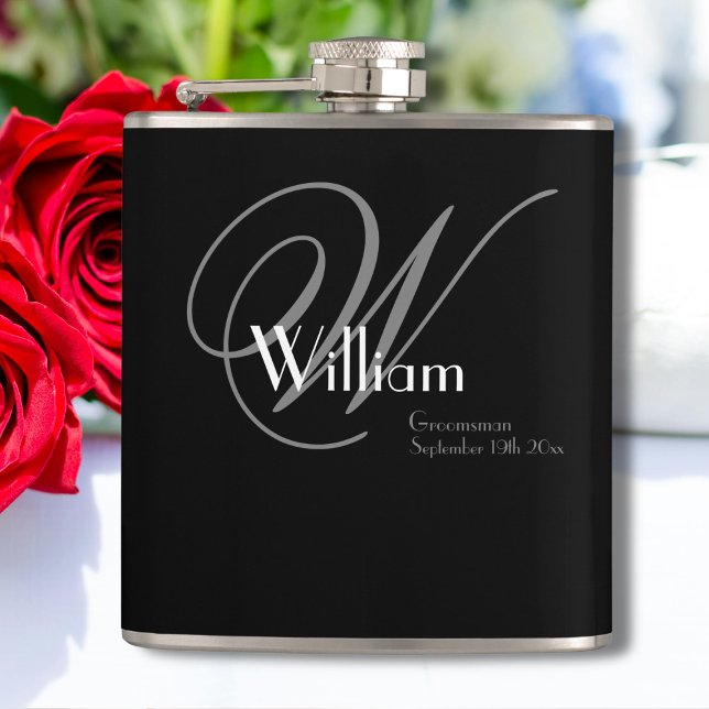 Trauzeugen geben eleganten Chic Monogram Name Clas Flachmann (A Lovely Groomsmen Gift - Elegant Chic Monogram, Name & Date Classic Flask.)