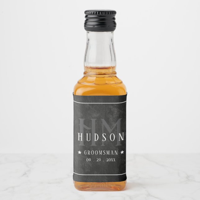 Trauzeugen gibt Monogram-Gastgeschenke Hochzeiten- Alkoholflaschenetikett (Vorderseite)