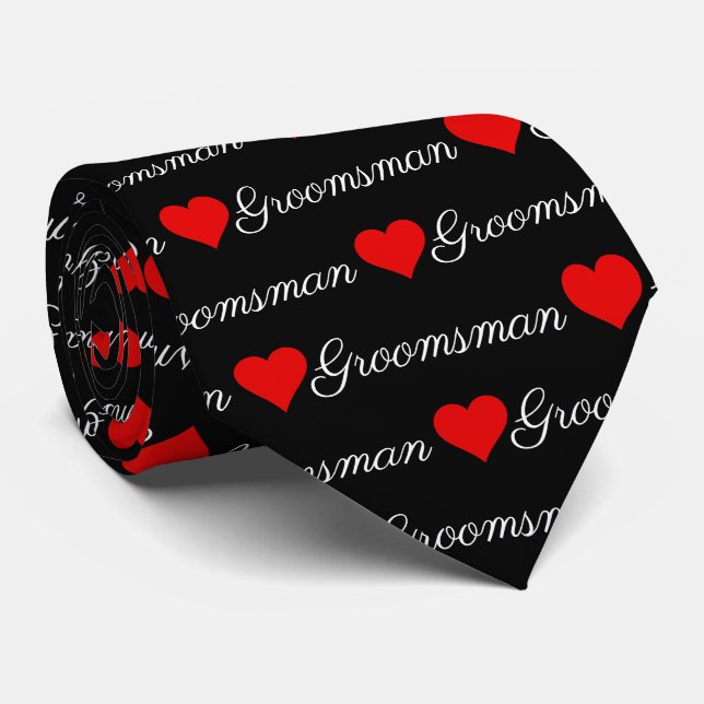 Trauzeugen Schwarz und Weiß Rotes Herz Neck Tie Krawatte (Gerollt)