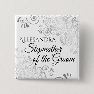 Trauzeugen-Stiefmutter des Bräutigams Name Tag Sil Button