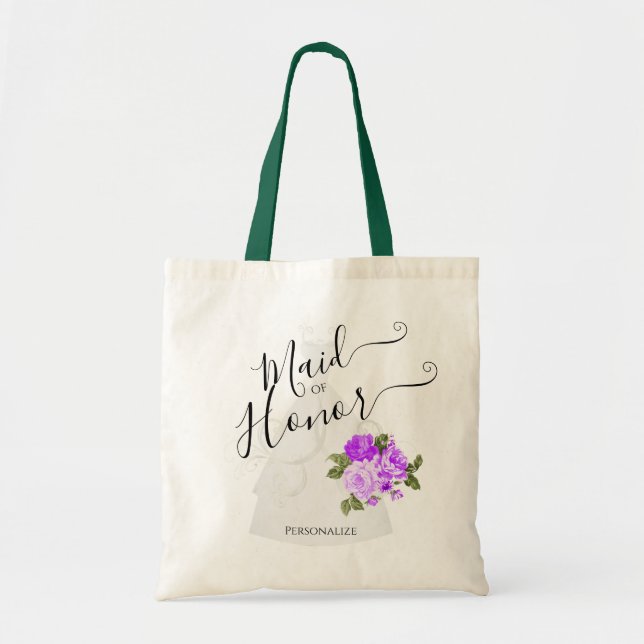 Trauzeugin - Brautparty - violette Blumen Tragetasche (Vorne)