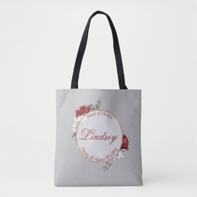 Trauzeugin Burgund Blush & White Roses Tasche (Vorderseite)