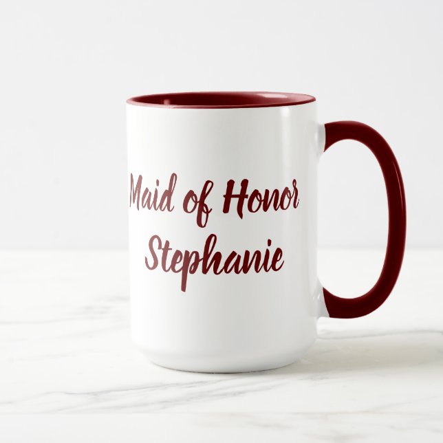 Trauzeugin Burgundy Script Hochzeiten Tasse (Rechts)