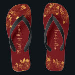Trauzeugin Dark Burgundy & Gold Foliage Flip Flops<br><div class="desc">Diese wunderschönen, dunkelburgundischen und goldblättrigen Flip-Flops aus Trauzeugin haben einen dunkelburgundischen Hintergrund, der mit einem faszinierenden goldenen Blumenmuster und einer individuell gestaltbaren, modernen Typografie geschmückt ist. Die Kombination aus dem reichen Bordeaux und dem schimmernden Gold schaffen eine elegante und luxuriöse Ästhetik. Es ist ein schönes Geschenk für Ihr Brautparty. Anzeigen...</div>