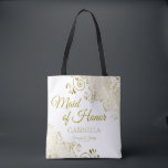 Trauzeugin Elegante Wedding Tote Bag Gold Weiß Tasche<br><div class="desc">Diese Trauzeugin Tote Taschen sind als Favoriten oder Geschenke für Ihre Trauzeugin. Große Beutel zum Füllen mit Gefallen und Geschenken. Koordiniert mit unserer Gold Foil Elegant Wedding Suite und ist vollständig anpassbar. Einfaches Design beinhaltet goldene Skripttexte mit einem Blumenrand über einem weißen Hintergrund. Der gesamte Text ist anpassbar und Sie...</div>