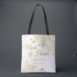 Trauzeugin Elegante Wedding Tote Bag Gold Weiß Tasche<br><div class="desc">Diese Trauzeugin Tote Taschen sind als Favoriten oder Geschenke für Ihre Trauzeugin. Große Beutel zum Füllen mit Gefallen und Geschenken. Koordiniert mit unserer Gold Foil Elegant Wedding Suite und ist vollständig anpassbar. Einfaches Design beinhaltet goldene Skripttexte mit einem Blumenrand über einem weißen Hintergrund. Der gesamte Text ist anpassbar und Sie...</div>