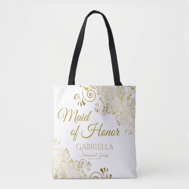 Trauzeugin Elegante Wedding Tote Bag Gold Weiß Tasche (Vorderseite)