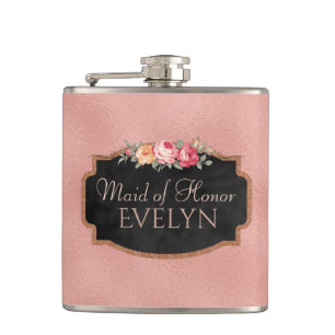 Trauzeugin   Floral Rose Gold Hochzeitsflasche Flachmann