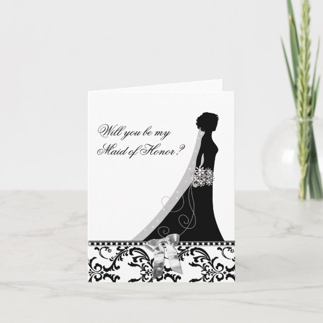 Trauzeugin-Karten mit Damask Bridal Veil Bow Einladung (Vorderseite)