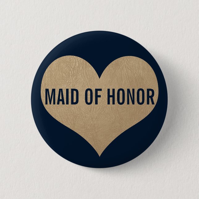 Trauzeugin Leder Textil Gold Heart Navy Button (Vorderseite)