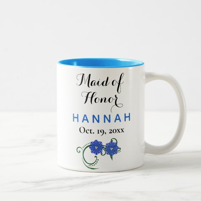 Trauzeugin Moderne Typografie Blue Wedding Zweifarbige Tasse (Rechts)