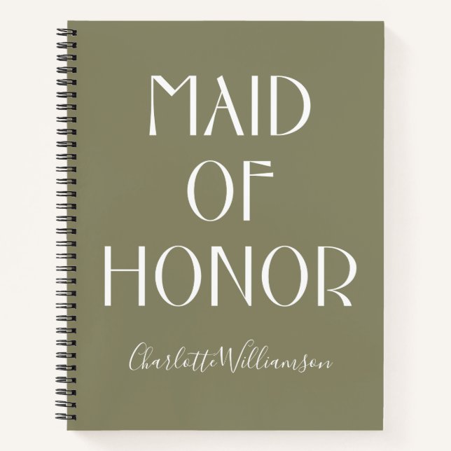 Trauzeugin Olive Green Typografy Name Wedding Notizbuch (Vorderseite)