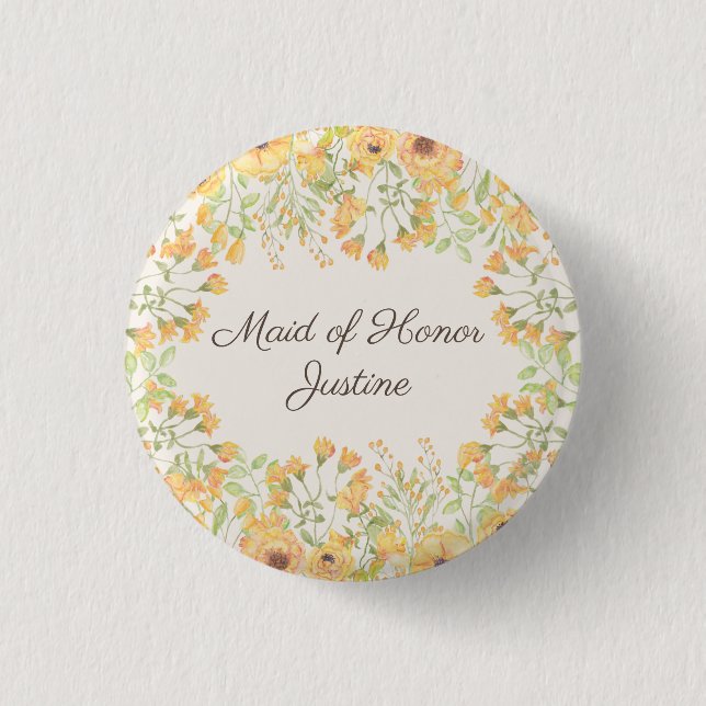 Trauzeugin Pastellgelbe Blumen Button (Vorderseite)