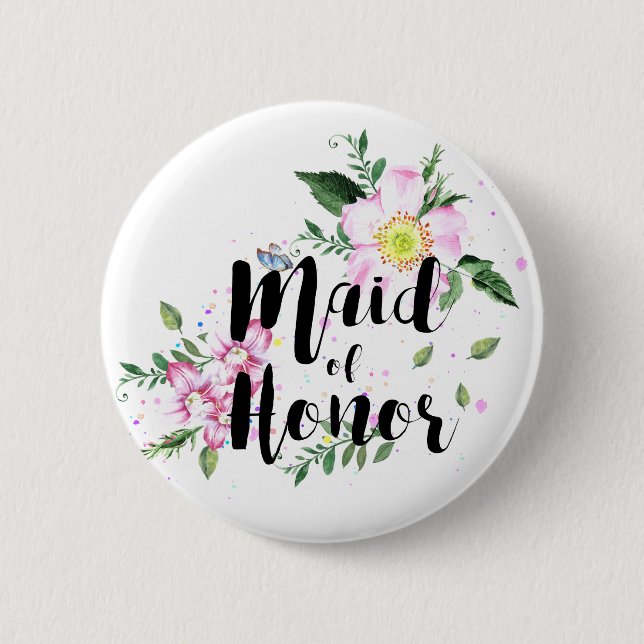 Trauzeugin Pink Floral Wasserfarbe Hochzeit Button (Vorderseite)