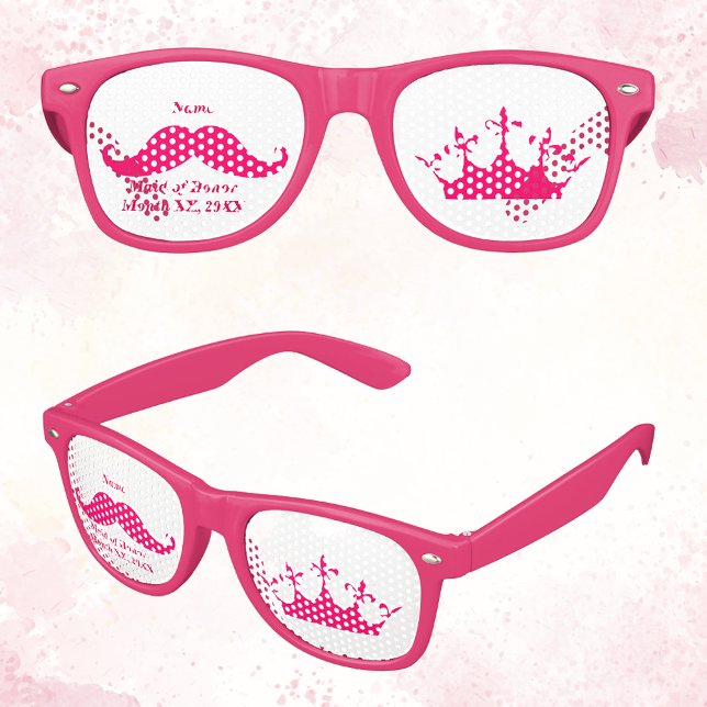 Trauzeugin Pink Mustache Party Sonnenbrille (Maid of Honor Pink Mustache Party Retro Sunglasses)