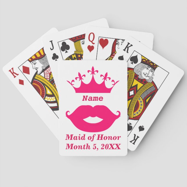 Trauzeugin Pink Tiara & Mustache Spielkarten (Rückseite)