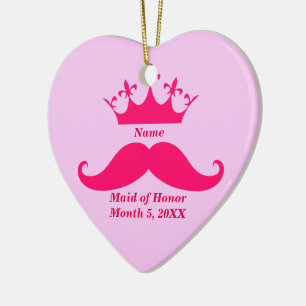 Trauzeugin Pink Tiara und Mustache Ornament