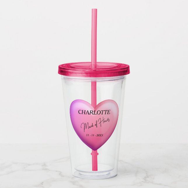 Trauzeugin Rosa Brautparty Personalisiert Acryltrinkbecher (Vorderseite)