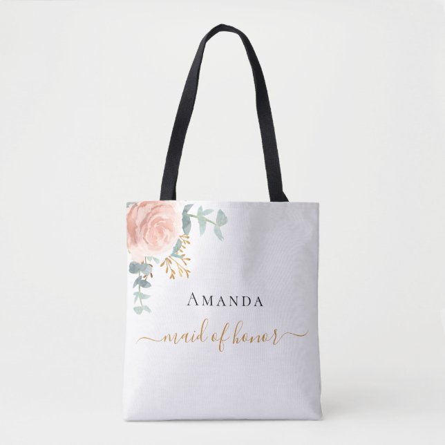 Trauzeugin Rose Goldflorale Eukalyptusgrün Tasche (Vorderseite)