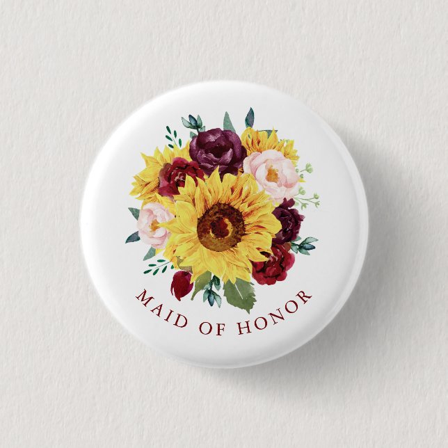 Trauzeugin Sonnenblume Burgund Blush Button (Vorderseite)