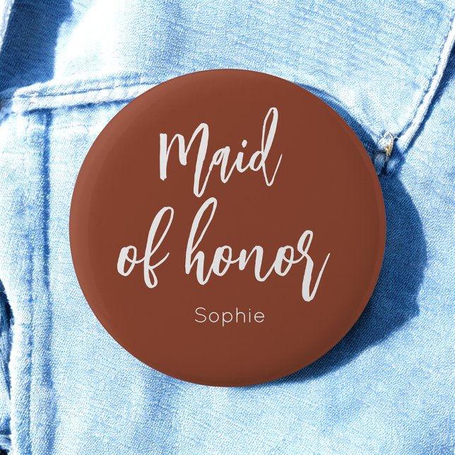 Trauzeugin Terracotta Brown Wedding Button (Von Creator hochgeladen)