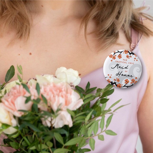 TRAUZEUGIN Tropische Blume Wirbel Chic Wedding Button (MAID OF HONOR Hibiscus Fusion / Tropical Flowers Swirls Chic Wedding Pinback Button @ fat_fa_tin)